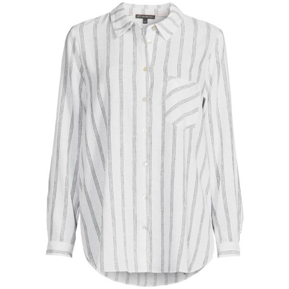 ADRIANNA PAPELL Stripe Linen Blend Button Down Shirt Retail $89 Medium